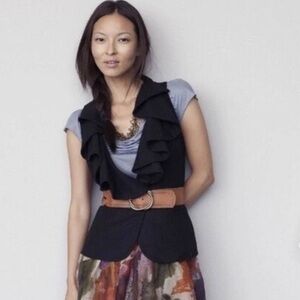 Tabitha Anthropologie Falling in Love Black Ruffle Front Wool Blend Vest 10